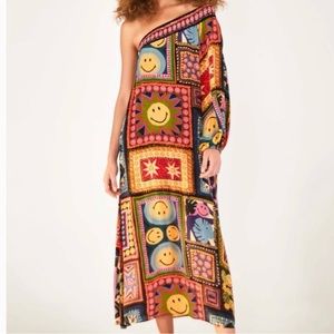Smiley x Farm Rio one shoulder midi dress